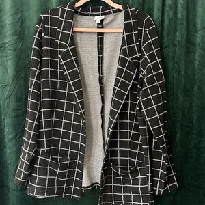 Black Windowpane Open-Front Jacket
